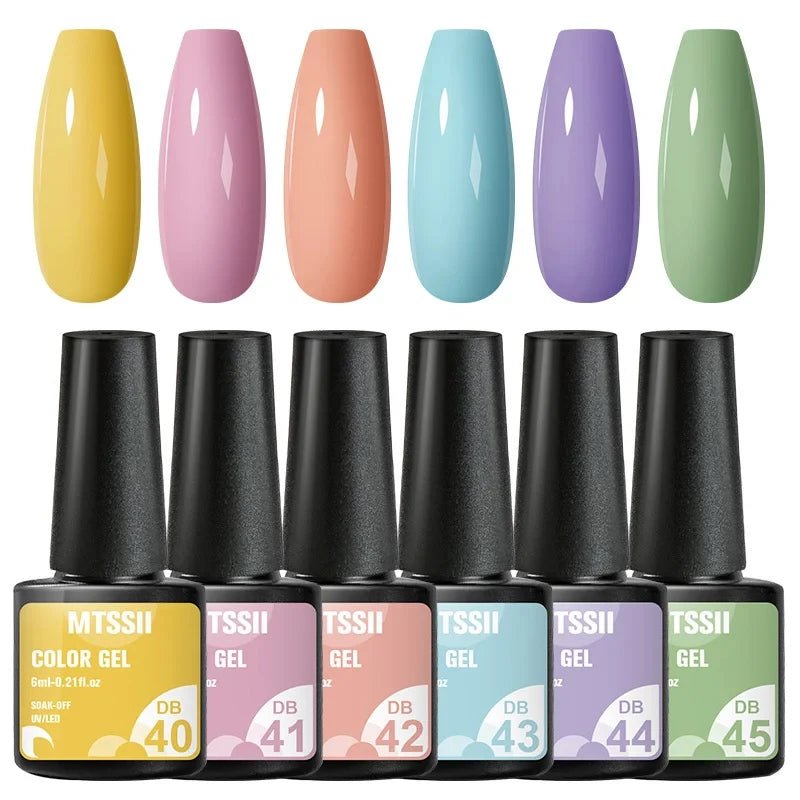 6Pcs/Set Purple Glitter Bright Gel Nail Polish Set Semi Permanent Spring Summer Colors Series Soak Off UV Nail Art Gel Varnish - Paola Center