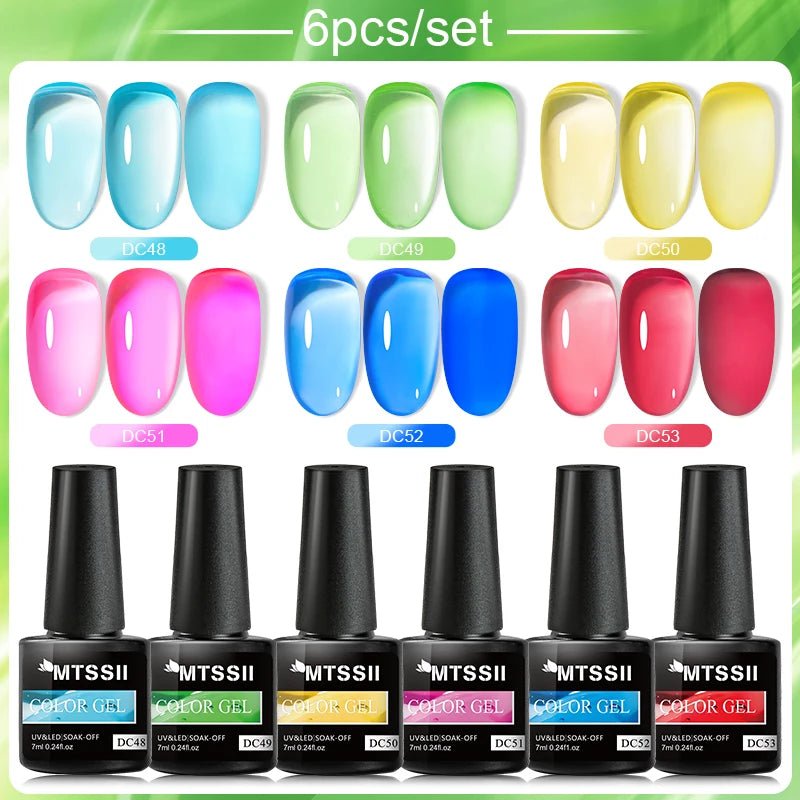 6Pcs/Set Purple Glitter Bright Gel Nail Polish Set Semi Permanent Spring Summer Colors Series Soak Off UV Nail Art Gel Varnish - Paola Center