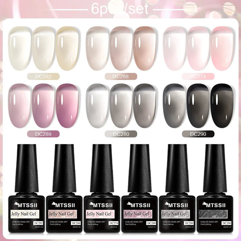 6Pcs/Set Purple Glitter Bright Gel Nail Polish Set Semi Permanent Spring Summer Colors Series Soak Off UV Nail Art Gel Varnish - Paola Center