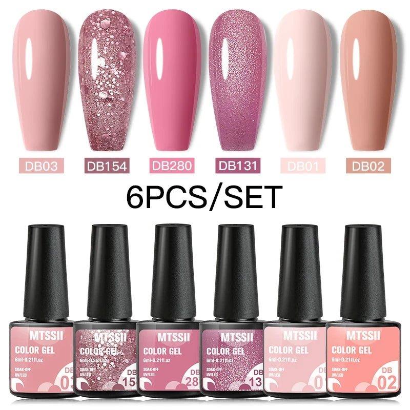 6Pcs/Set Purple Glitter Bright Gel Nail Polish Set Semi Permanent Spring Summer Colors Series Soak Off UV Nail Art Gel Varnish - Paola Center