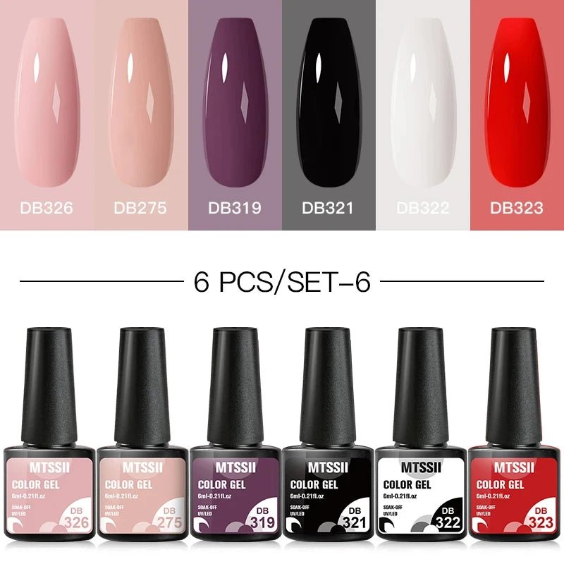 6Pcs/Set Purple Glitter Bright Gel Nail Polish Set Semi Permanent Spring Summer Colors Series Soak Off UV Nail Art Gel Varnish - Paola Center