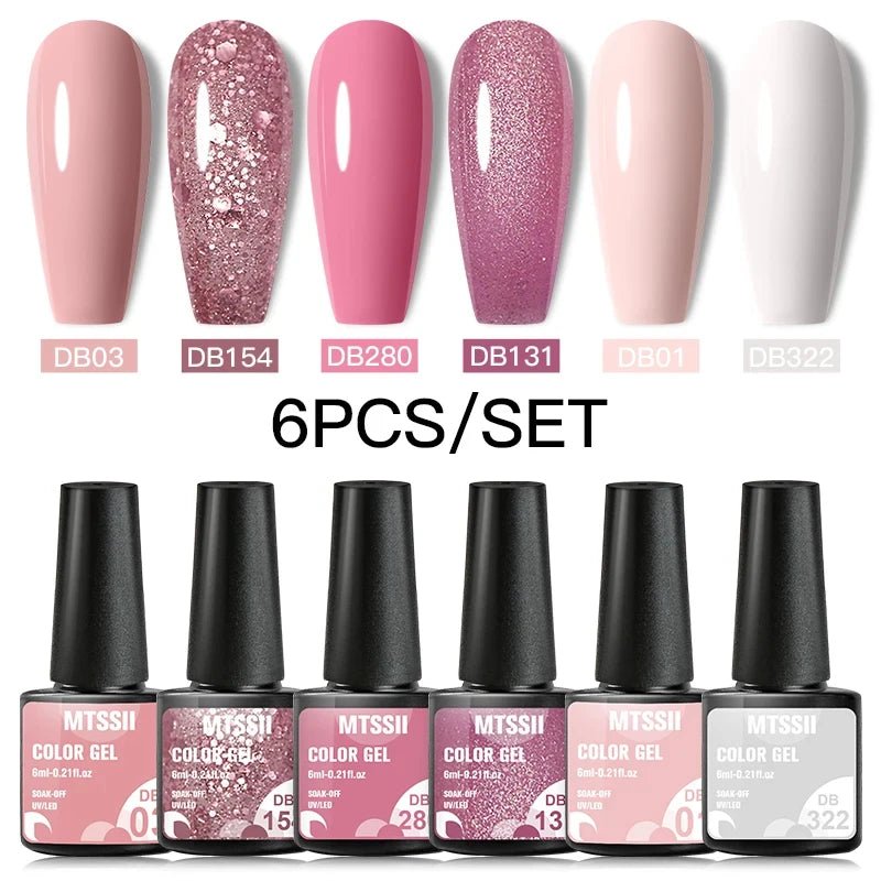 6Pcs/Set Purple Glitter Bright Gel Nail Polish Set Semi Permanent Spring Summer Colors Series Soak Off UV Nail Art Gel Varnish - Paola Center