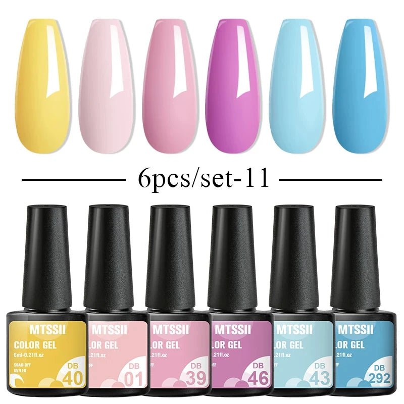 6Pcs/Set Purple Glitter Bright Gel Nail Polish Set Semi Permanent Spring Summer Colors Series Soak Off UV Nail Art Gel Varnish - Paola Center