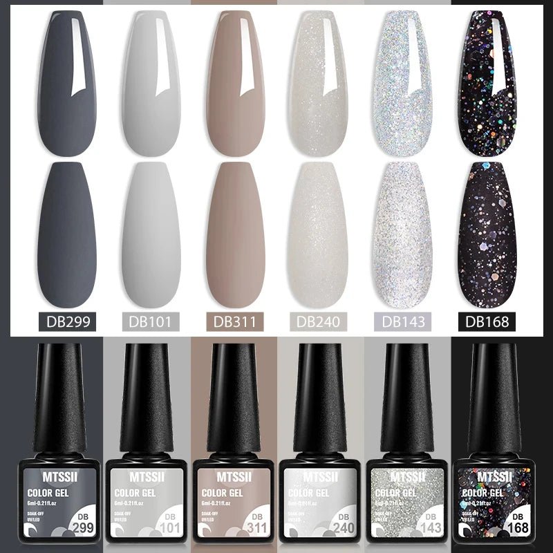 6Pcs/Set Purple Glitter Bright Gel Nail Polish Set Semi Permanent Spring Summer Colors Series Soak Off UV Nail Art Gel Varnish - Paola Center