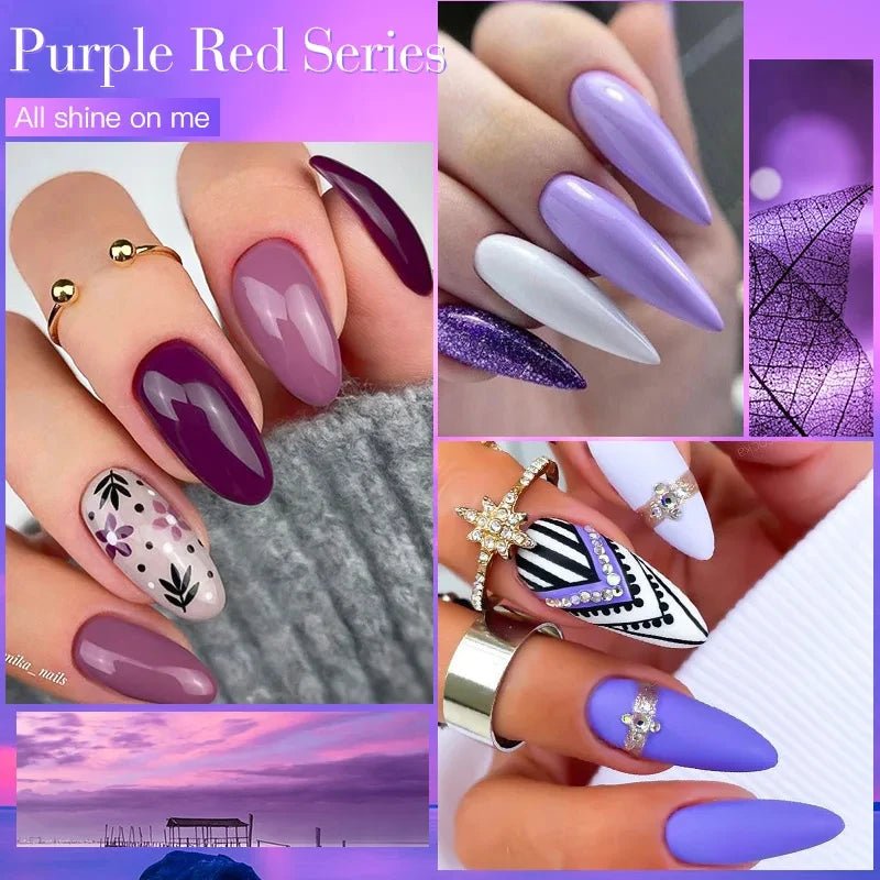 6Pcs/Set Purple Glitter Bright Gel Nail Polish Set Semi Permanent Spring Summer Colors Series Soak Off UV Nail Art Gel Varnish - Paola Center