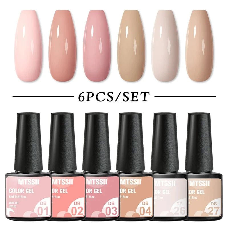 6Pcs/Set Purple Glitter Bright Gel Nail Polish Set Semi Permanent Spring Summer Colors Series Soak Off UV Nail Art Gel Varnish - Paola Center