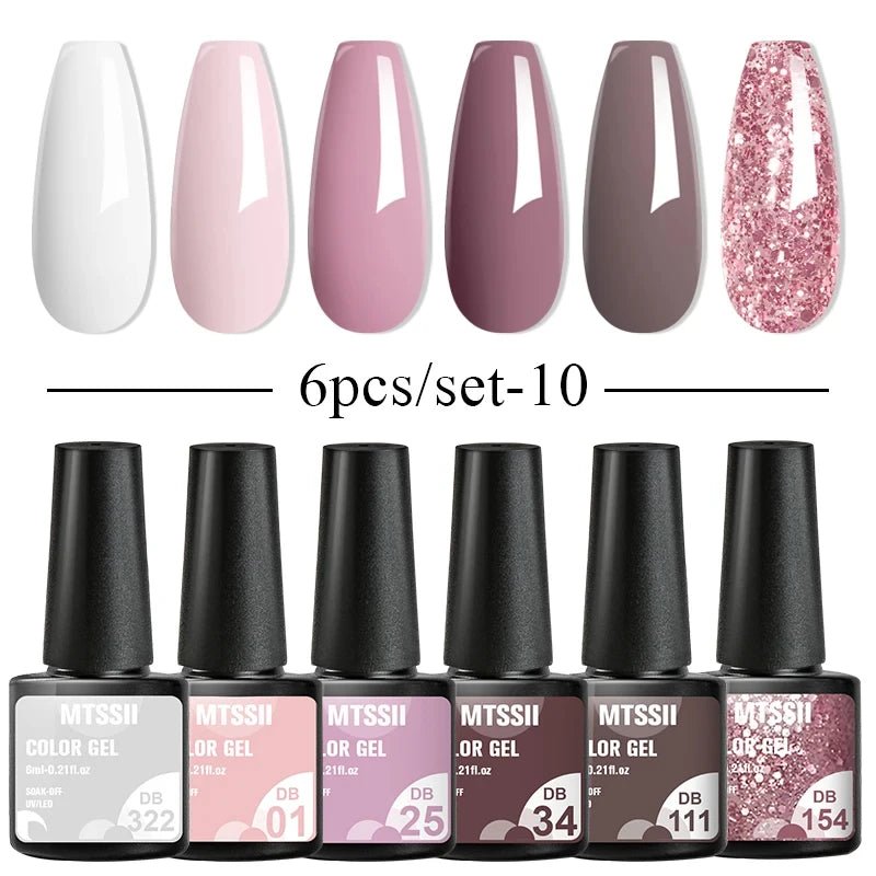 6Pcs/Set Purple Glitter Bright Gel Nail Polish Set Semi Permanent Spring Summer Colors Series Soak Off UV Nail Art Gel Varnish - Paola Center