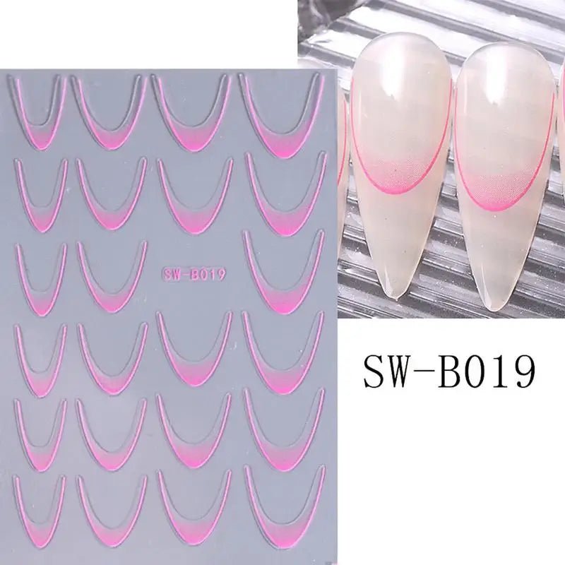 7 sheets French Nail Stickers Nail Fingernail Adhesive Stickers Home Salon Nail Crafting Decoration For Nail Makeup - Paola Center
