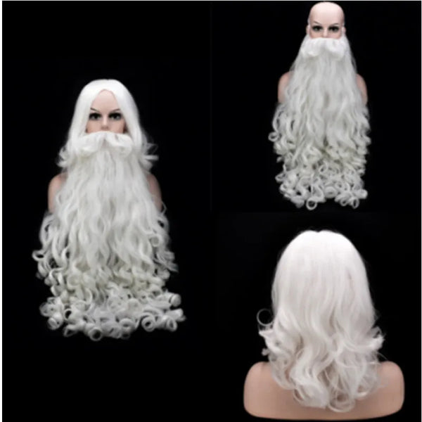 60/80cm Christmas Santa Claus Beard Wig Synthetic Hair Short Cosplay Men Wizard White Hairpiece Accessories New Year Hat Gift