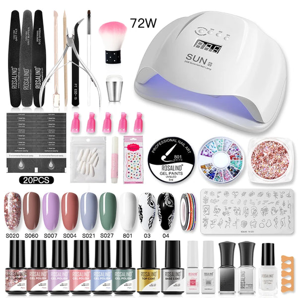 ROSALIND Nail Gel Polish Set Manicure Tools Kit Nail Art DIY Manicure Combination Tools Need UV Lamp And TOP-BASE Coat