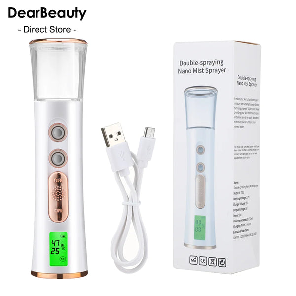 Double Spray-head Nano Mist Sprayer Mini Hydrating Humidifier Skin Care LED Display Portable Facial Steamer Handheld Nebulizer