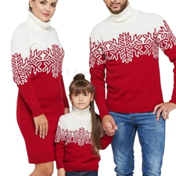 Xmas Family Look Winter 2024 Warm Thick Christmas Jumpers Parent-child Matching Outfits Women Dress Men Kids Sweaters Knitwear