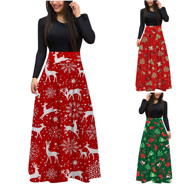 Women'S Long Sleeve Christmas Loose High Waist Wedding Holiday Party Splicing Long Skirt Elegant Party Dresses For Women 2024