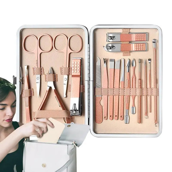 Nail Clipper Kit 18 Pieces Stainless Steel Manicure Set Nail Care Tools With Case Manicure Set For Women And Men Nail Clippers