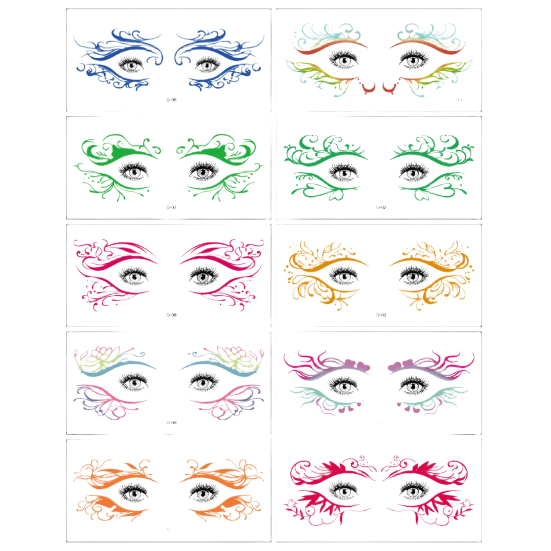 10pcs/Pack Waterproof Eyeshadow Face Tattoos For Women Eyeliner Temporary Tattoo Stickers for Halloween Stage Performances
