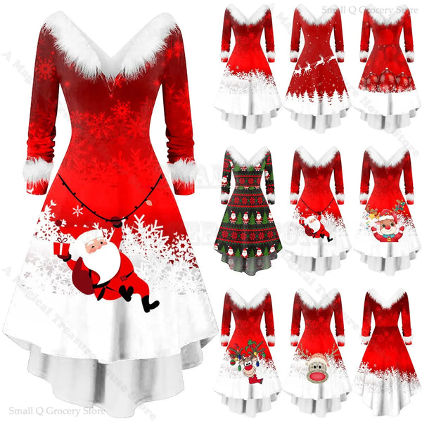 Clothing Female Elegant Clubs Casual Christmas Santa Snowflakes Fluff Printed Pattern Classic and Versatile Dress Sale Vestidos