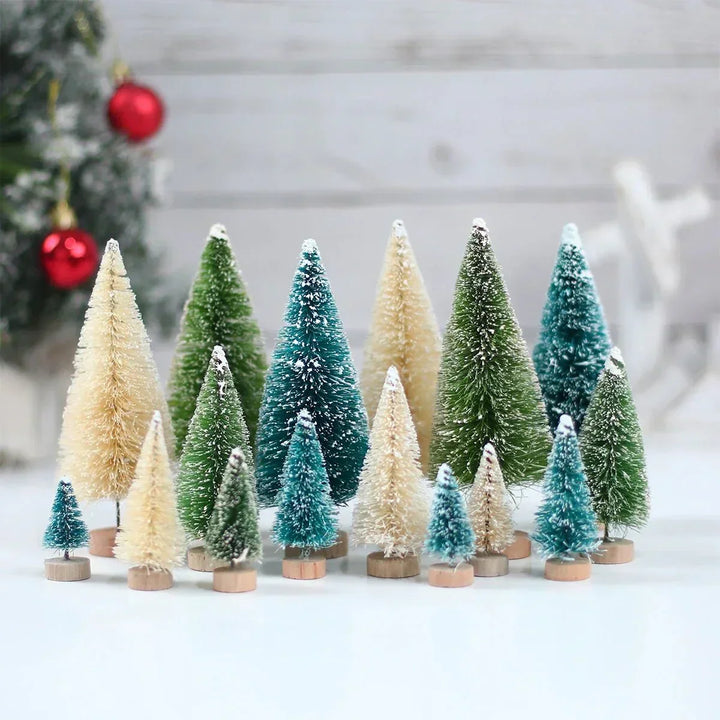 Artificial Mini Wooden Christmas Tree Blue Green White Gold Tower Pine Small Sisal Christmas Tree Tabletop Ornament Decor - Verschic Paris