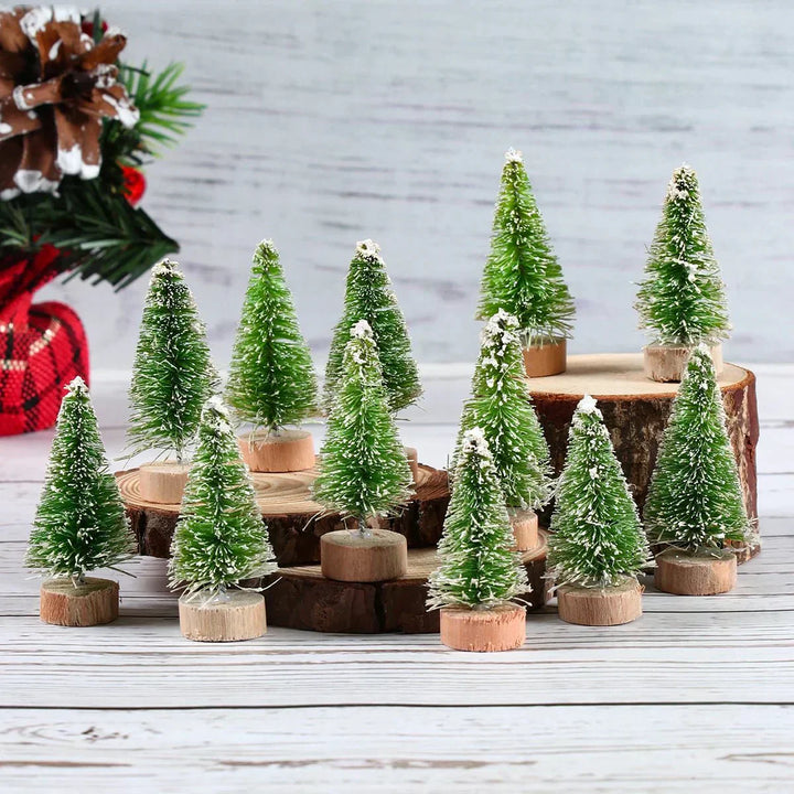 Artificial Mini Wooden Christmas Tree Blue Green White Gold Tower Pine Small Sisal Christmas Tree Tabletop Ornament Decor - Verschic Paris