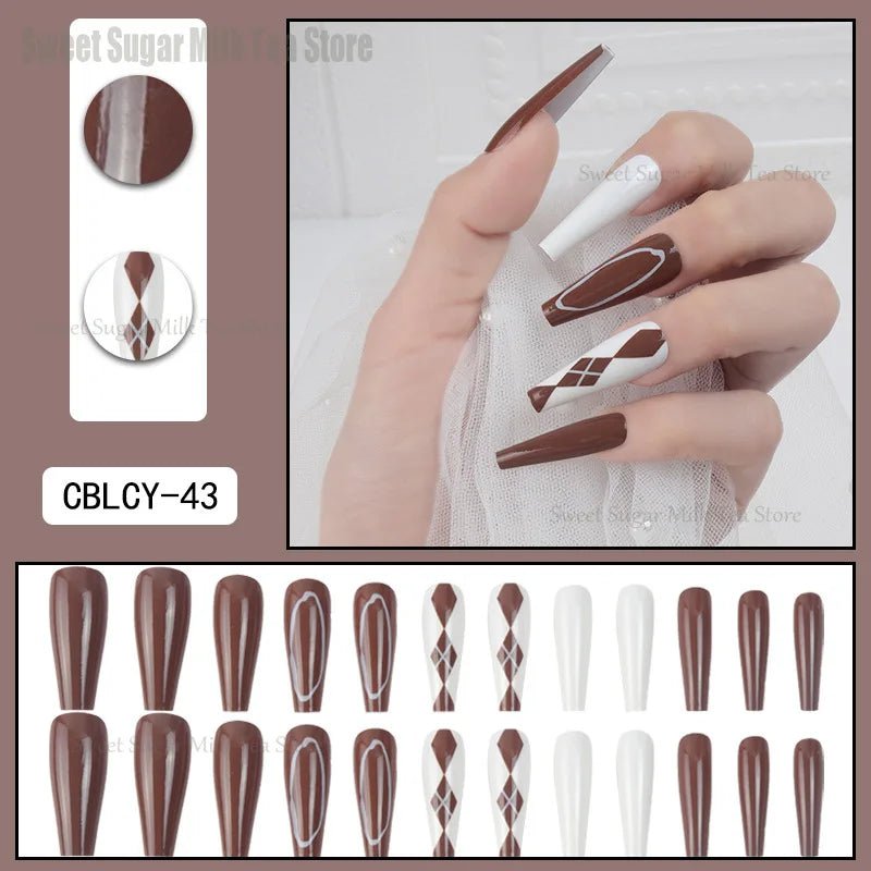 Blind Box 24 Full Size Long Wearable Nail Detachable Fake Nail Patches Pointed Nail Nail Nail Patches No glue is provided - Paola Center