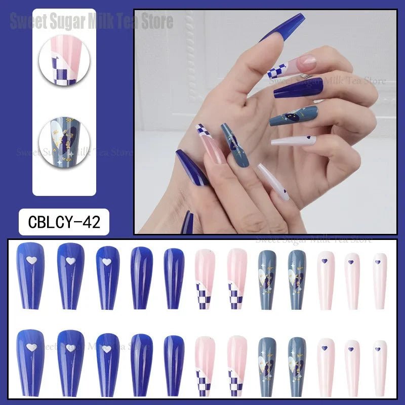 Blind Box 24 Full Size Long Wearable Nail Detachable Fake Nail Patches Pointed Nail Nail Nail Patches No glue is provided - Paola Center