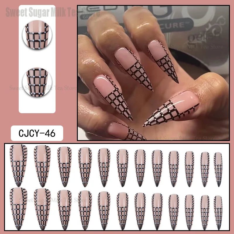 Blind Box 24 Full Size Long Wearable Nail Detachable Fake Nail Patches Pointed Nail Nail Nail Patches No glue is provided - Paola Center
