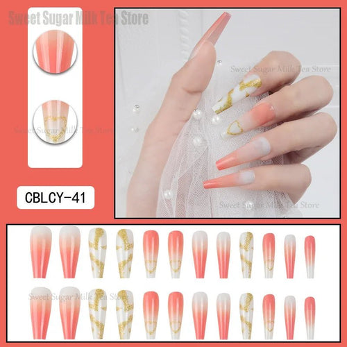 Blind Box 24 Full Size Long Wearable Nail Detachable Fake Nail Patches Pointed Nail Nail Nail Patches No glue is provided - Paola Center