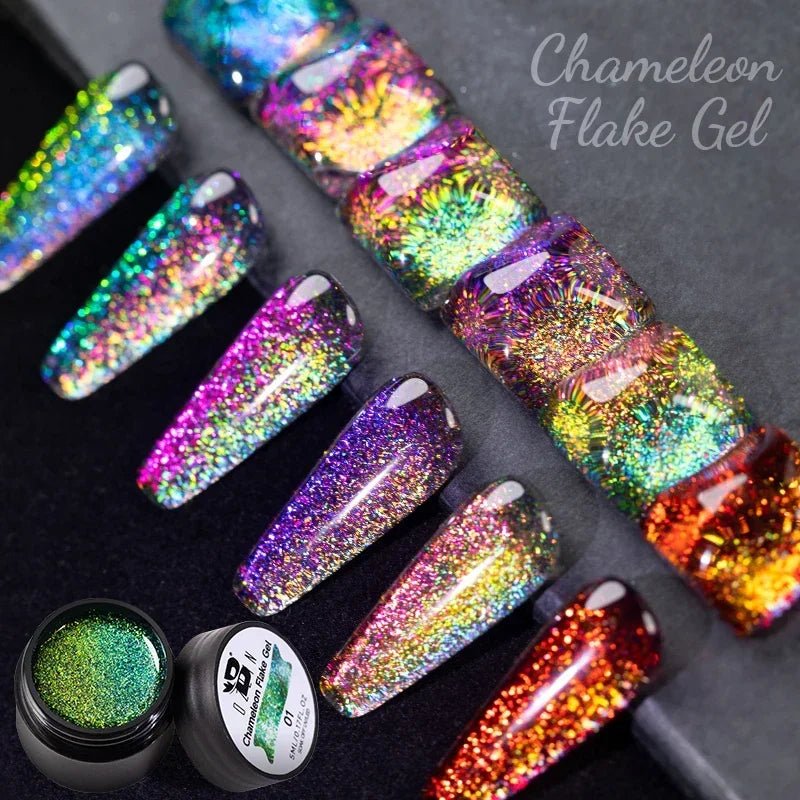 BOZLIN Chameleon Flake Gel Nail Polish Spring Color Sparkling Sequins Soak Off UV Glitter Gel Varnish Nail Art Decoration 5ML - Paola Center