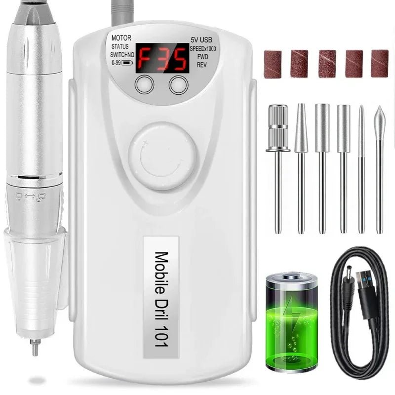 Electric Nail Drill Machine Professional Nail Drills For Gel Nail Polish Rechargeable Portable Nail File, Manicure Tool 35000RPM - Paola Center