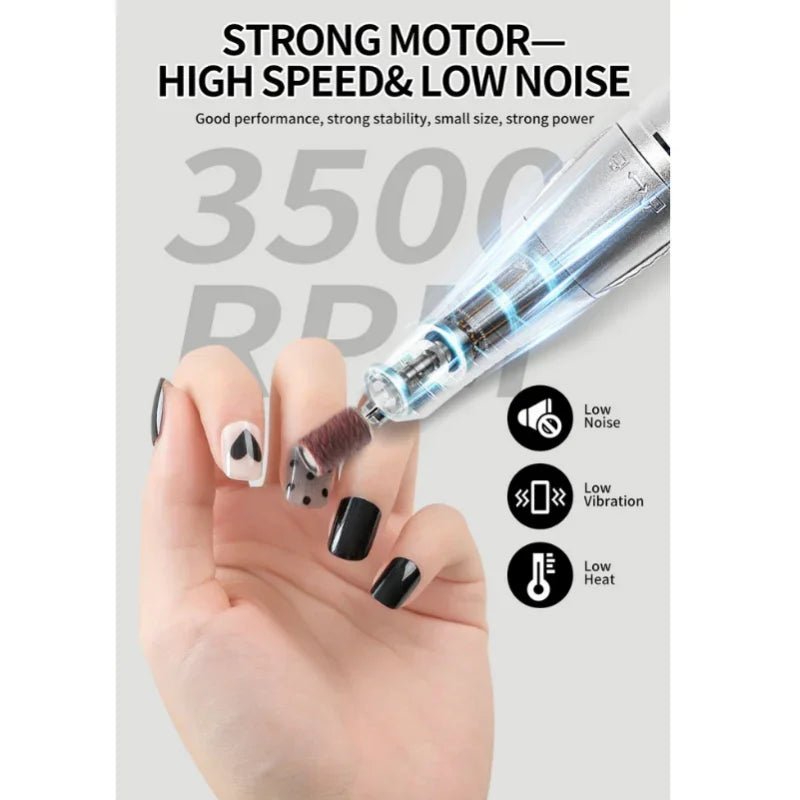 Electric Nail Drill Machine Professional Nail Drills For Gel Nail Polish Rechargeable Portable Nail File, Manicure Tool 35000RPM - Paola Center