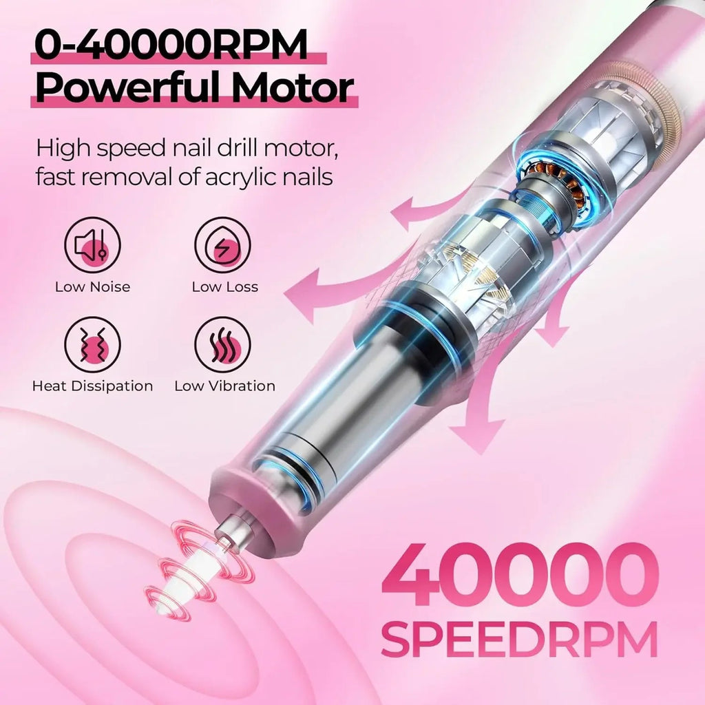 Electric Nail Drill Professional 40000RPM Electric Nail File Kit Nail Drill Machine with LCD Display for Acrylic Gel Nail - Paola Center