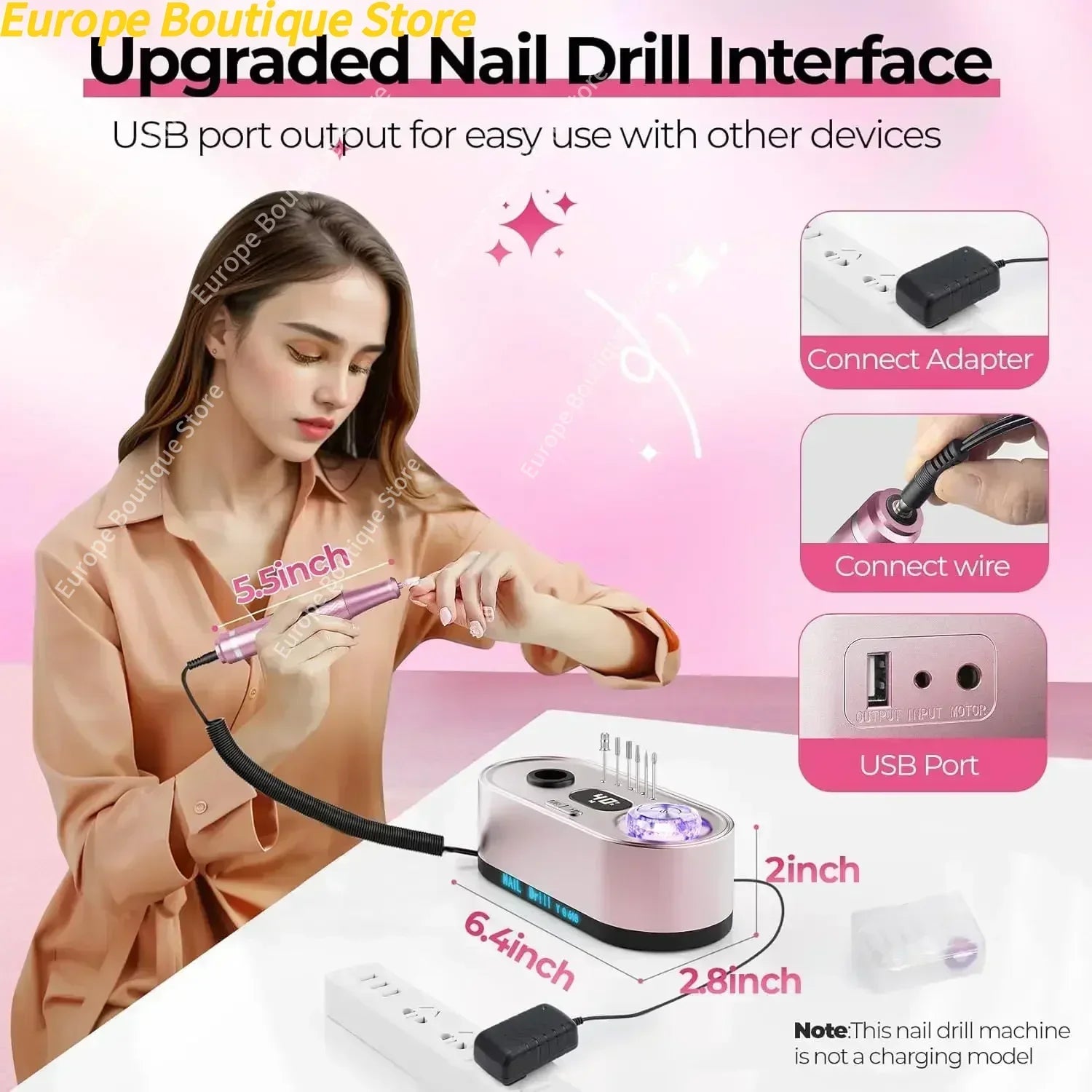 Electric Nail Drill Professional 40000RPM Electric Nail File Kit Nail Drill Machine with LCD Display for Acrylic Gel - Paola Center