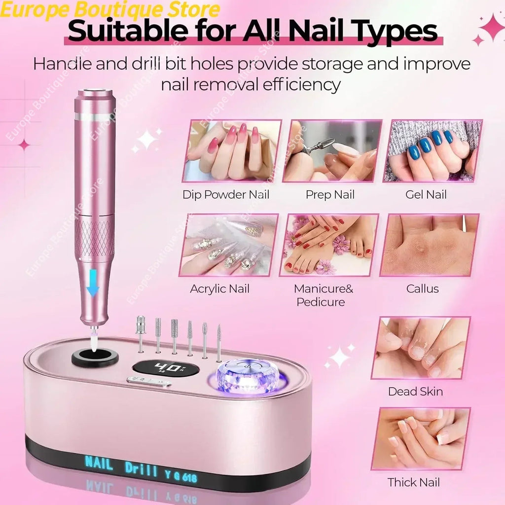 Electric Nail Drill Professional 40000RPM Electric Nail File Kit Nail Drill Machine with LCD Display for Acrylic Gel - Paola Center