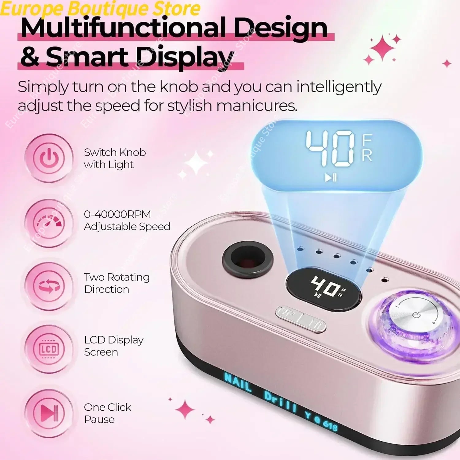 Electric Nail Drill Professional 40000RPM Electric Nail File Kit Nail Drill Machine with LCD Display for Acrylic Gel - Paola Center