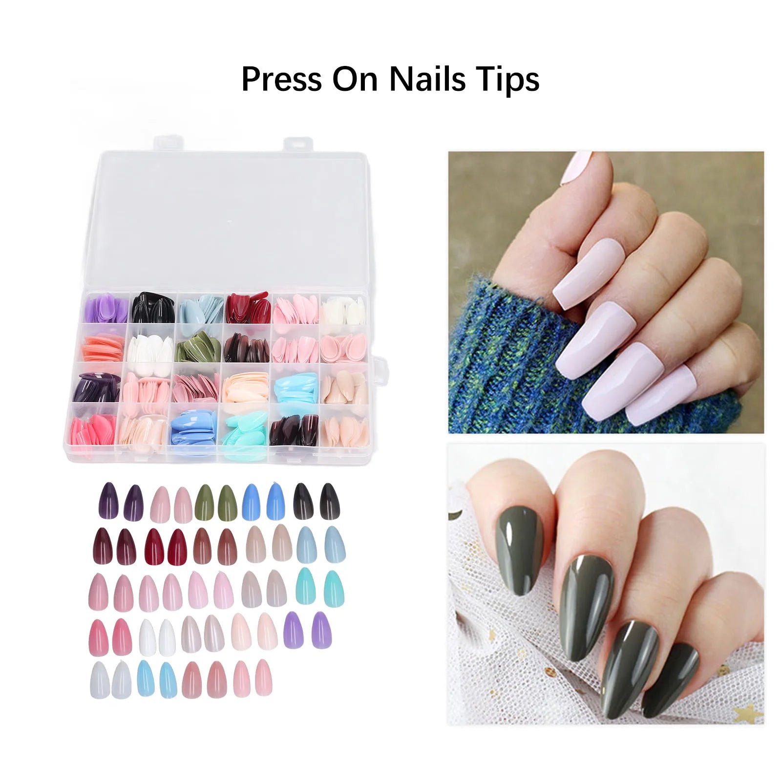 False Nail Tips Set Full Cover Pure Color Fashionable Press On Fake Nails Art Tips 576pcs Press On Nails - Paola Center