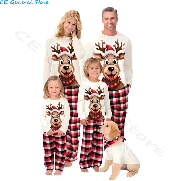 Family Look Christmas Pajamas Set Cartoon Elk Print Mom Daughter Dad Son Baby Dog Matching Clothes Cute Soft Sleepwear Xmas Gift - Verschic Paris