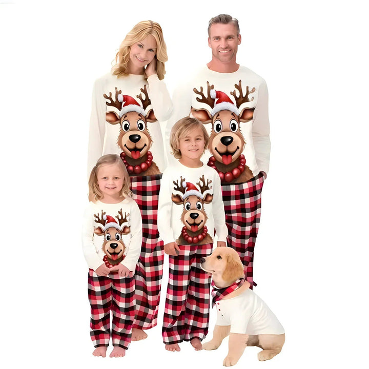 Family Look Christmas Pajamas Set Cartoon Elk Print Mom Daughter Dad Son Baby Dog Matching Clothes Cute Soft Sleepwear Xmas Gift - Verschic Paris