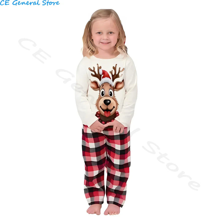 Family Look Christmas Pajamas Set Cartoon Elk Print Mom Daughter Dad Son Baby Dog Matching Clothes Cute Soft Sleepwear Xmas Gift - Verschic Paris