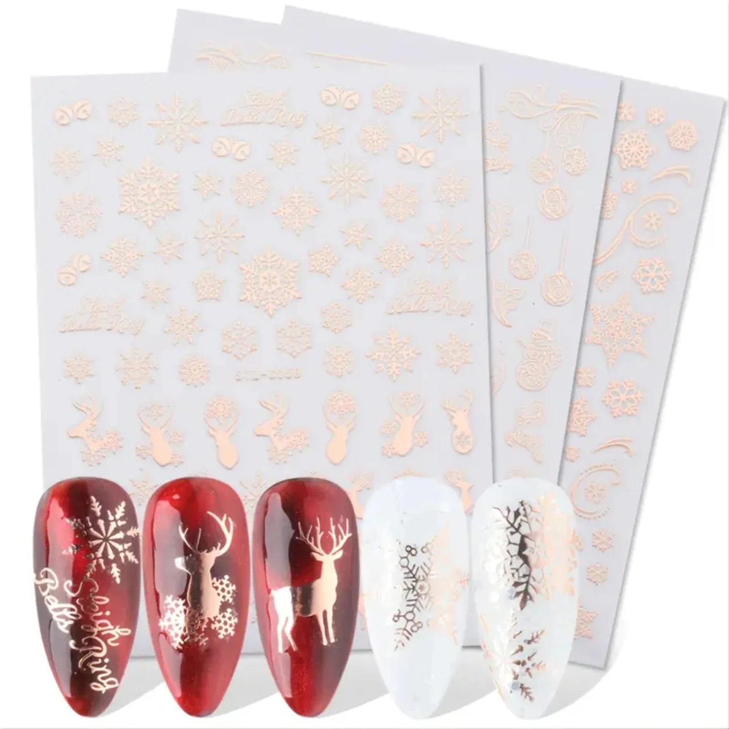 Festive Christmas Self - Adhesive Nail Decal Stickers with Snowflake, Snowman, Santa Claus, Tree, Rose - Golden Winter Nail Art De - Paola Center