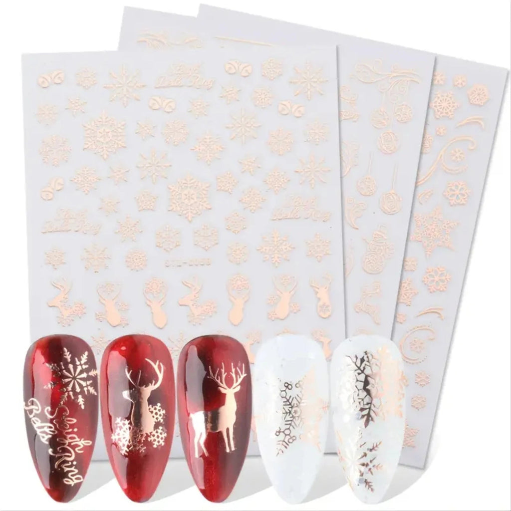 Festive Christmas Self - Adhesive Nail Decal Stickers with Snowflake, Snowman, Santa Claus, Tree, Rose - Golden Winter Nail Art De - Paola Center