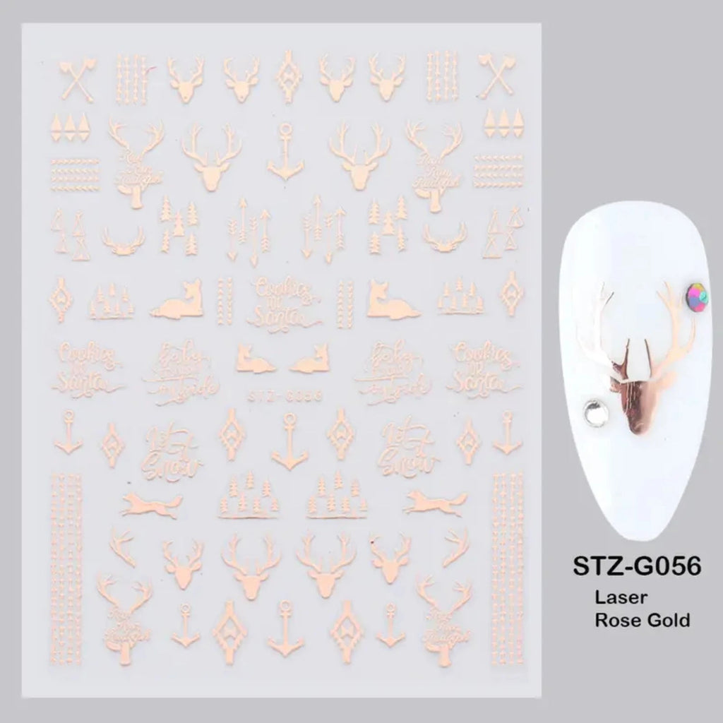 Festive Christmas Self - Adhesive Nail Decal Stickers with Snowflake, Snowman, Santa Claus, Tree, Rose - Golden Winter Nail Art De - Paola Center