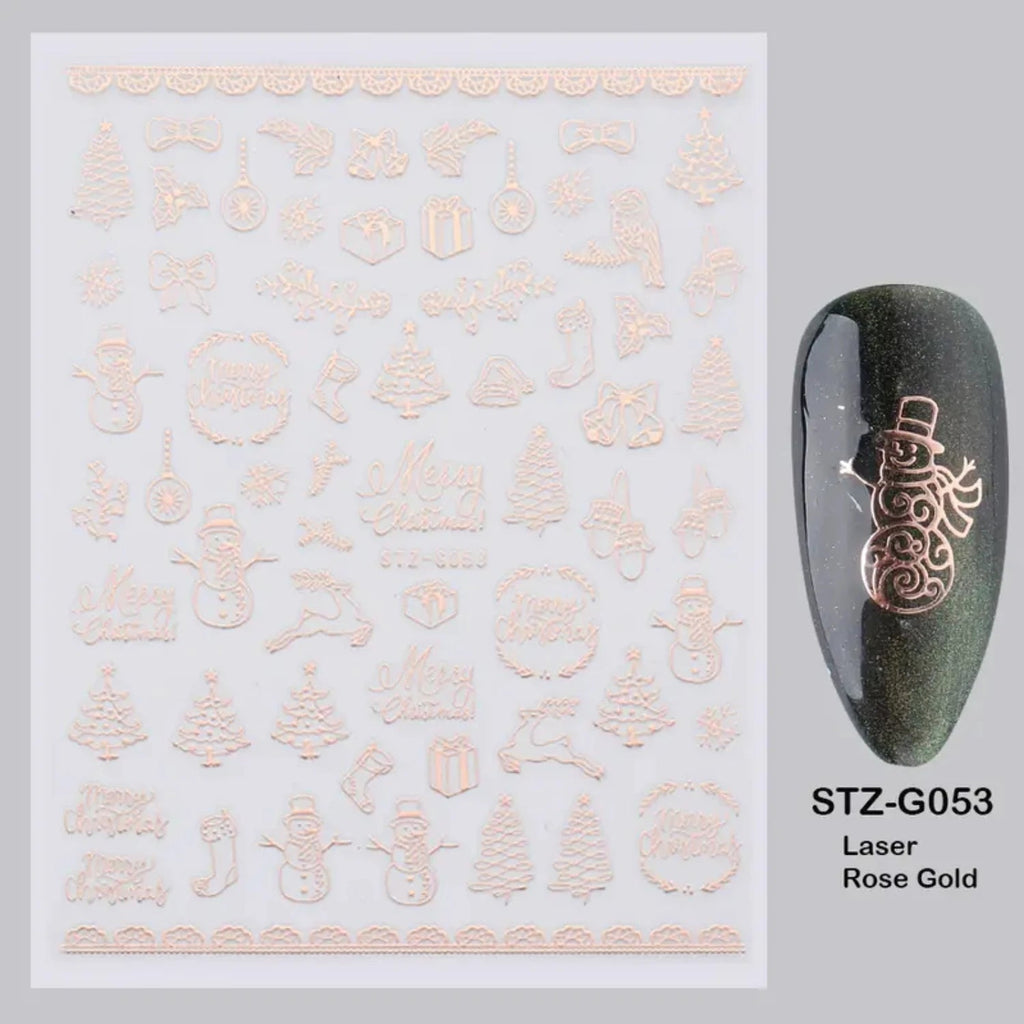 Festive Christmas Self - Adhesive Nail Decal Stickers with Snowflake, Snowman, Santa Claus, Tree, Rose - Golden Winter Nail Art De - Paola Center
