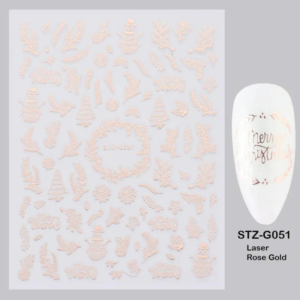 Festive Christmas Self - Adhesive Nail Decal Stickers with Snowflake, Snowman, Santa Claus, Tree, Rose - Golden Winter Nail Art De - Paola Center