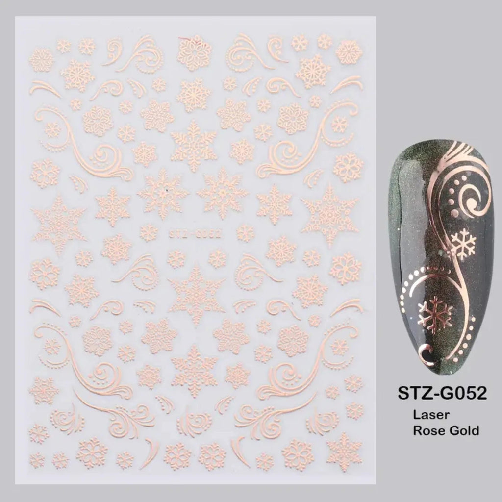 Festive Christmas Self - Adhesive Nail Decal Stickers with Snowflake, Snowman, Santa Claus, Tree, Rose - Golden Winter Nail Art De - Paola Center