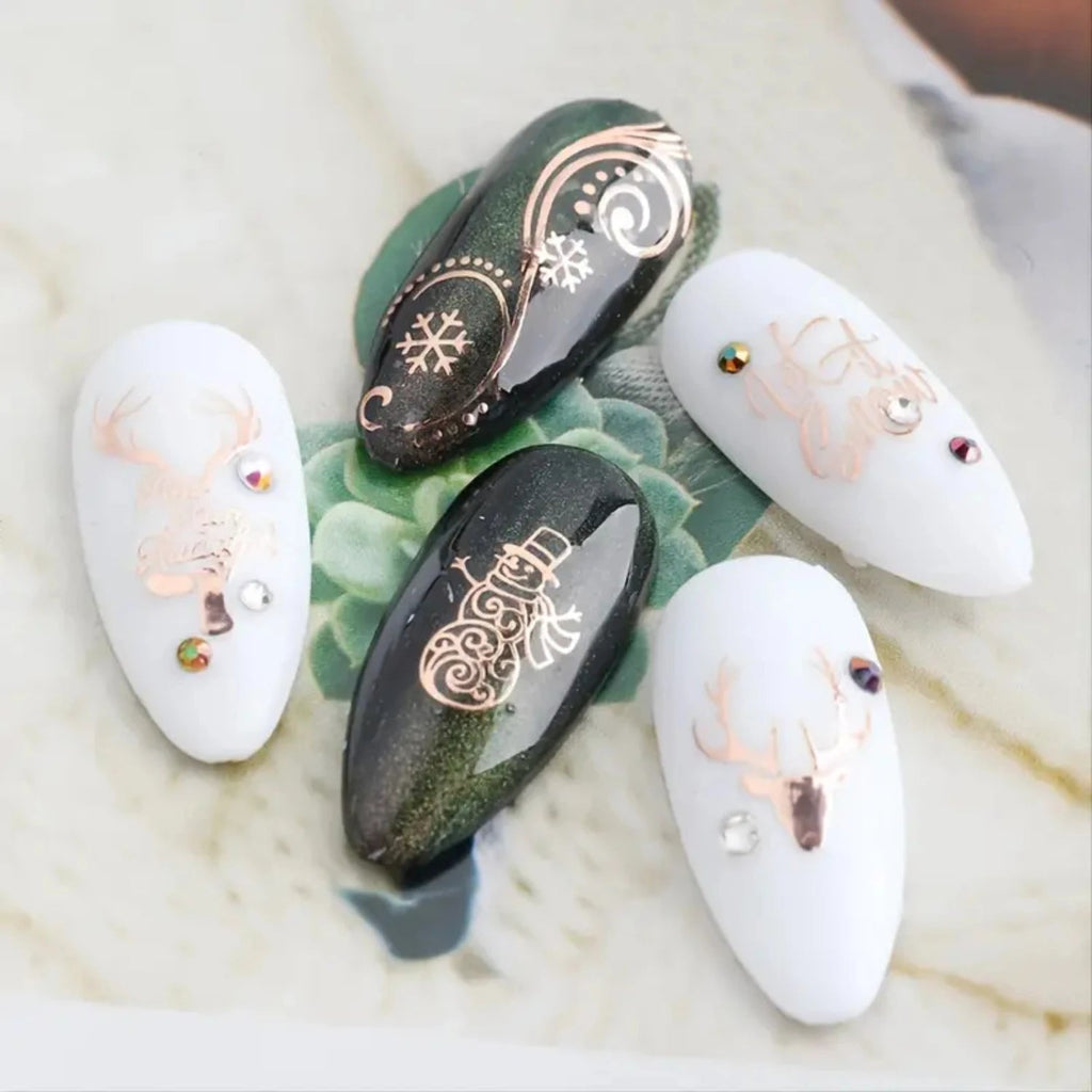 Festive Christmas Self - Adhesive Nail Decal Stickers with Snowflake, Snowman, Santa Claus, Tree, Rose - Golden Winter Nail Art De - Paola Center