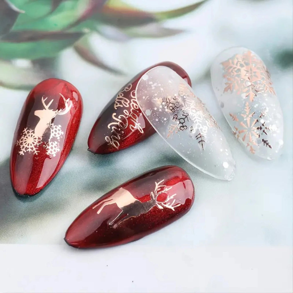 Festive Christmas Self - Adhesive Nail Decal Stickers with Snowflake, Snowman, Santa Claus, Tree, Rose - Golden Winter Nail Art De - Paola Center