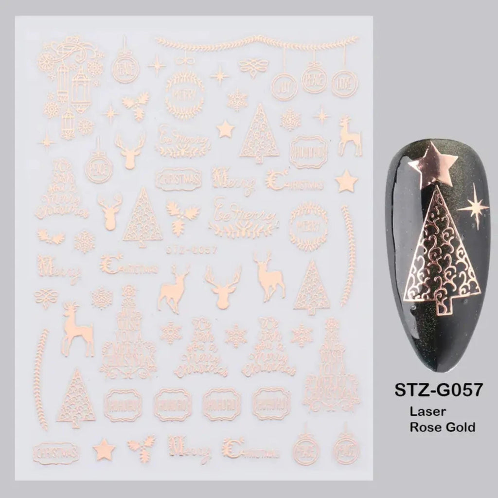 Festive Christmas Self - Adhesive Nail Decal Stickers with Snowflake, Snowman, Santa Claus, Tree, Rose - Golden Winter Nail Art De - Paola Center