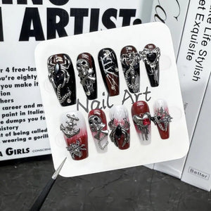Halloween Press on Nails Goth Gradient False Nails Handmade Press on Nails Terror 3D Spider Sugar Skull and Heart Designs Mediu - Paola Center
