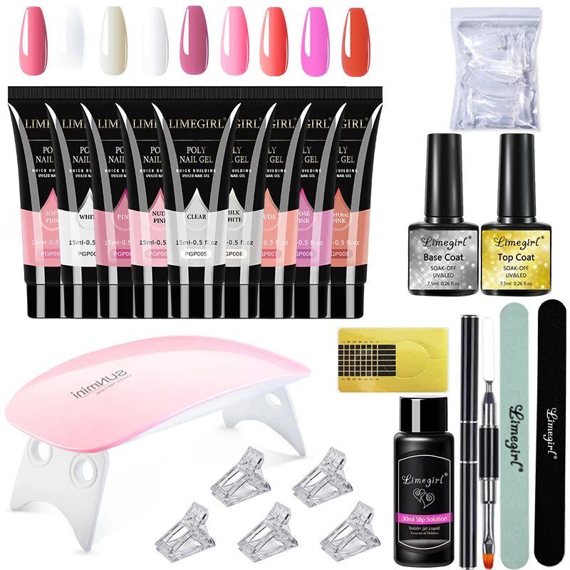 limegirl 15ml Extension Nail Gel Set 6W LED Lamp Full Manicure Set Finger Extend Mold Nail Kit All For Quick Extension Tool Kit - Paola Center