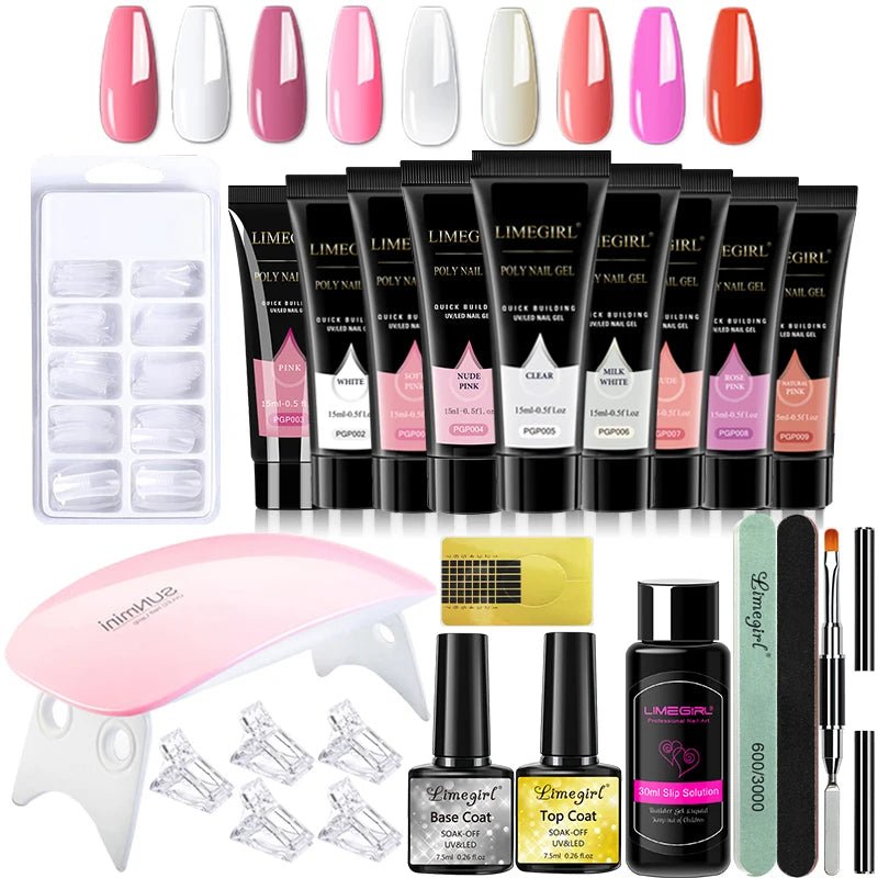 limegirl 15ml Extension Nail Gel Set 6W LED Lamp Full Manicure Set Finger Extend Mold Nail Kit All For Quick Extension Tool Kit - Paola Center