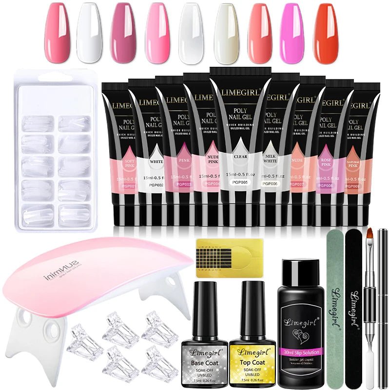 limegirl 15ml Extension Nail Gel Set 6W LED Lamp Full Manicure Set Finger Extend Mold Nail Kit All For Quick Extension Tool Kit - Paola Center